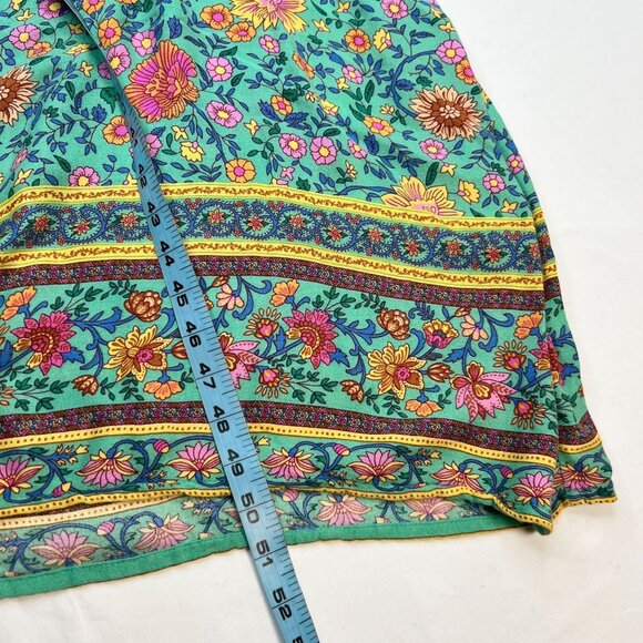 SPELL Folk Town Boho Midi Dress Turquoise Floral Long Sleeve RARE Small - Picture 14 of 16